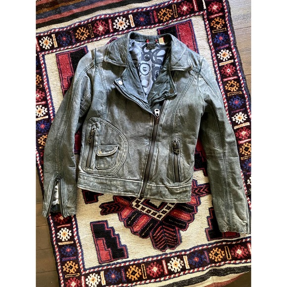Doma "We Love Leather" Olive Green Moto Jacket - Picture 1 of 8